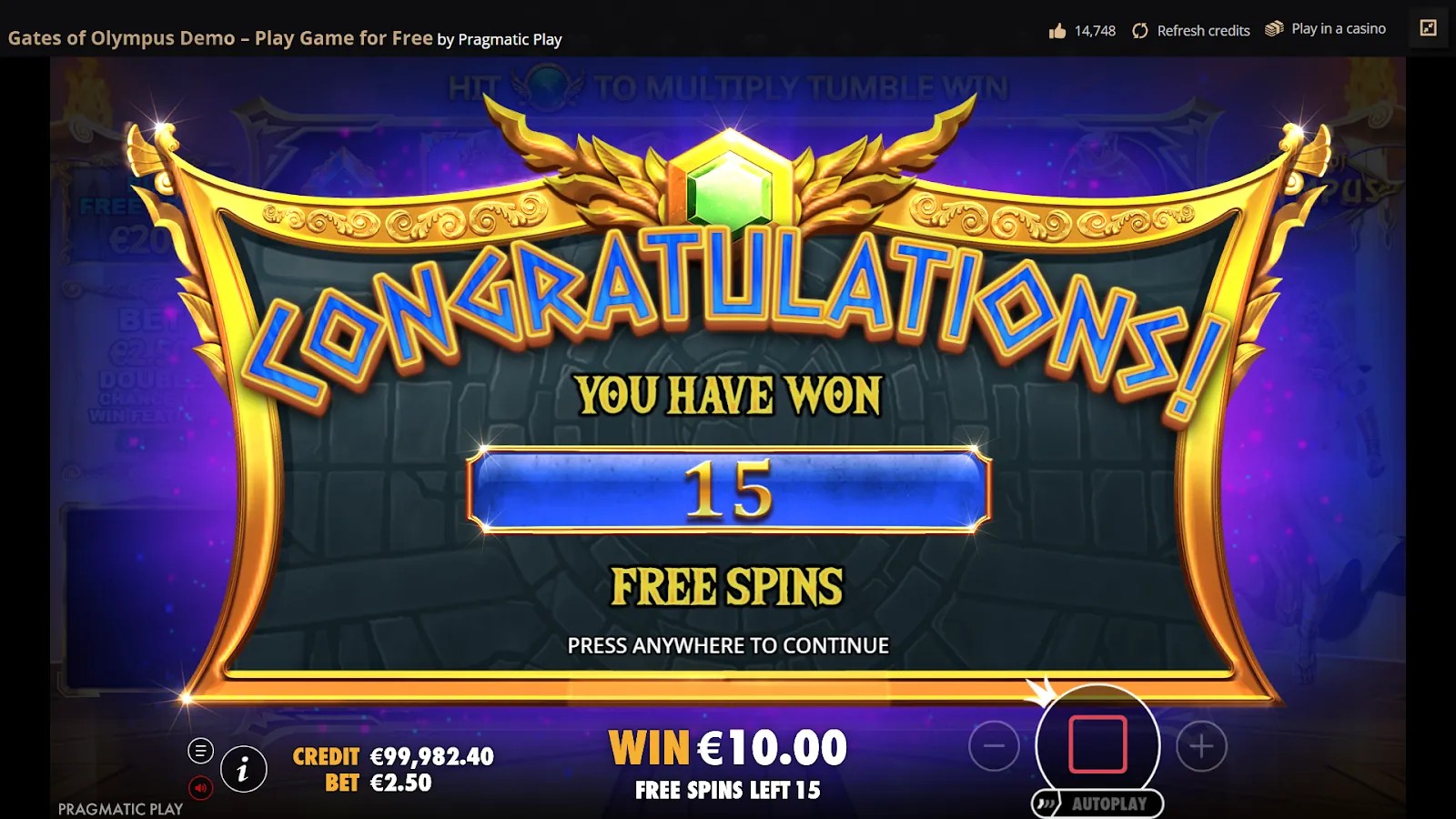 Activatie van de free spins-ronde in Gates of Olympus