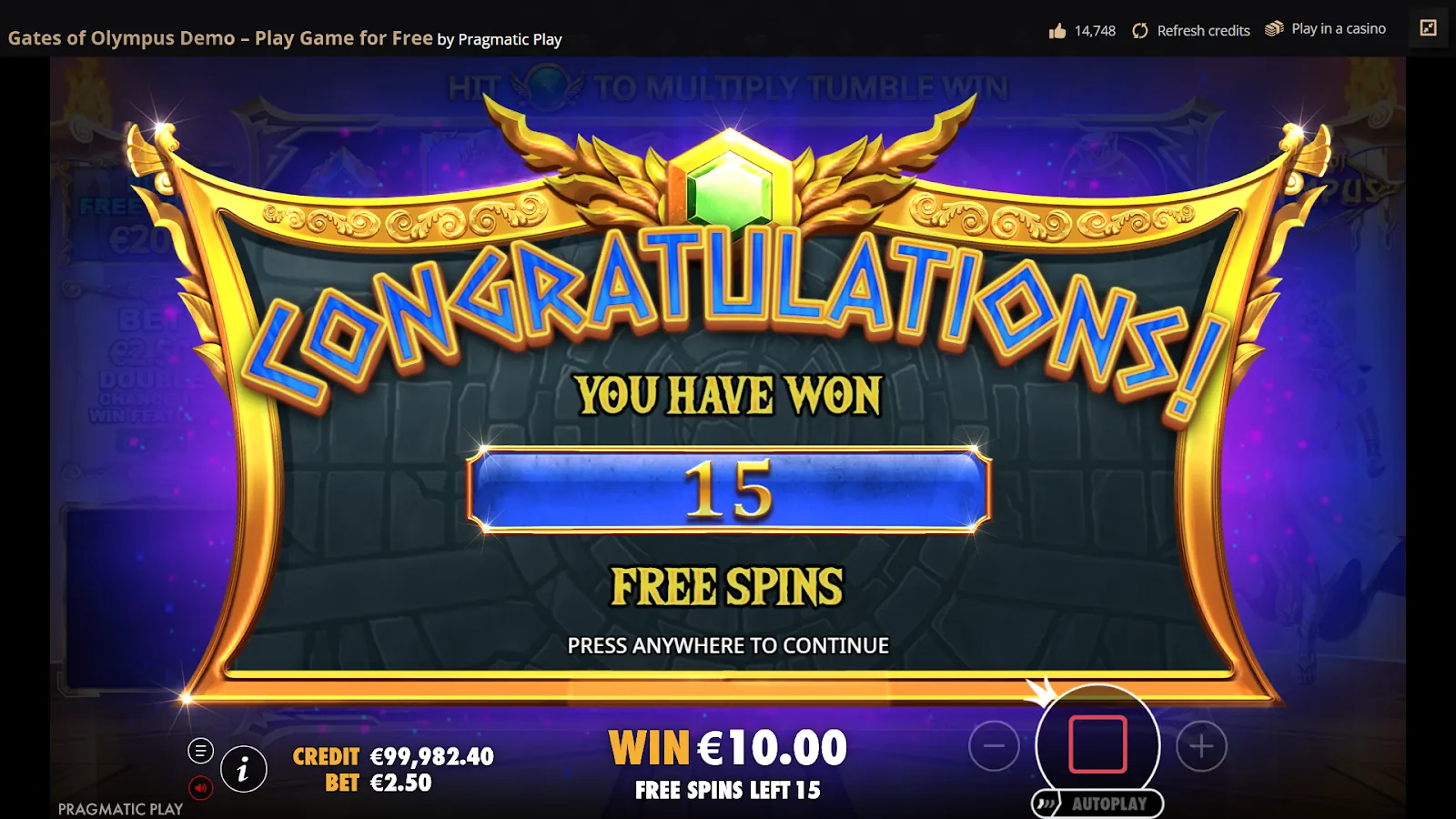 Activatie van de free spins-ronde in Gates of Olympus